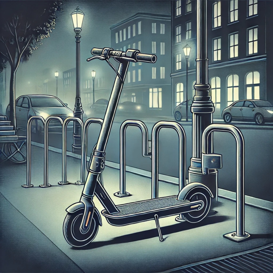 Parkerad och fastlås elscooter