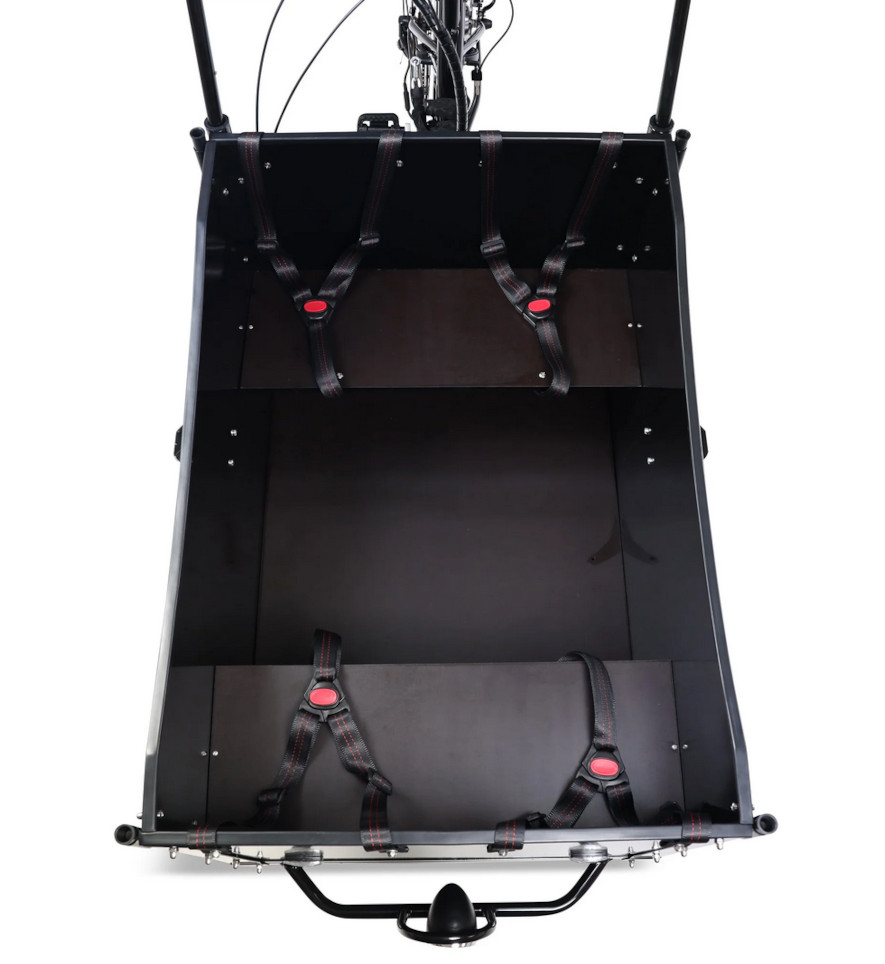 Fyra trepunkts säkerhetsbälten i Lyfcos eldrivna cargobike